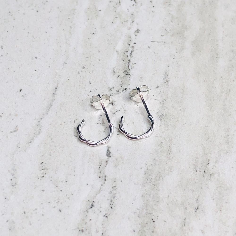 925 Sterling Silver Twisted Half Hoop Earrings